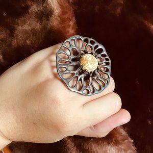 Vintage mid Century  Modern Brutalist Fossil Stone Ring